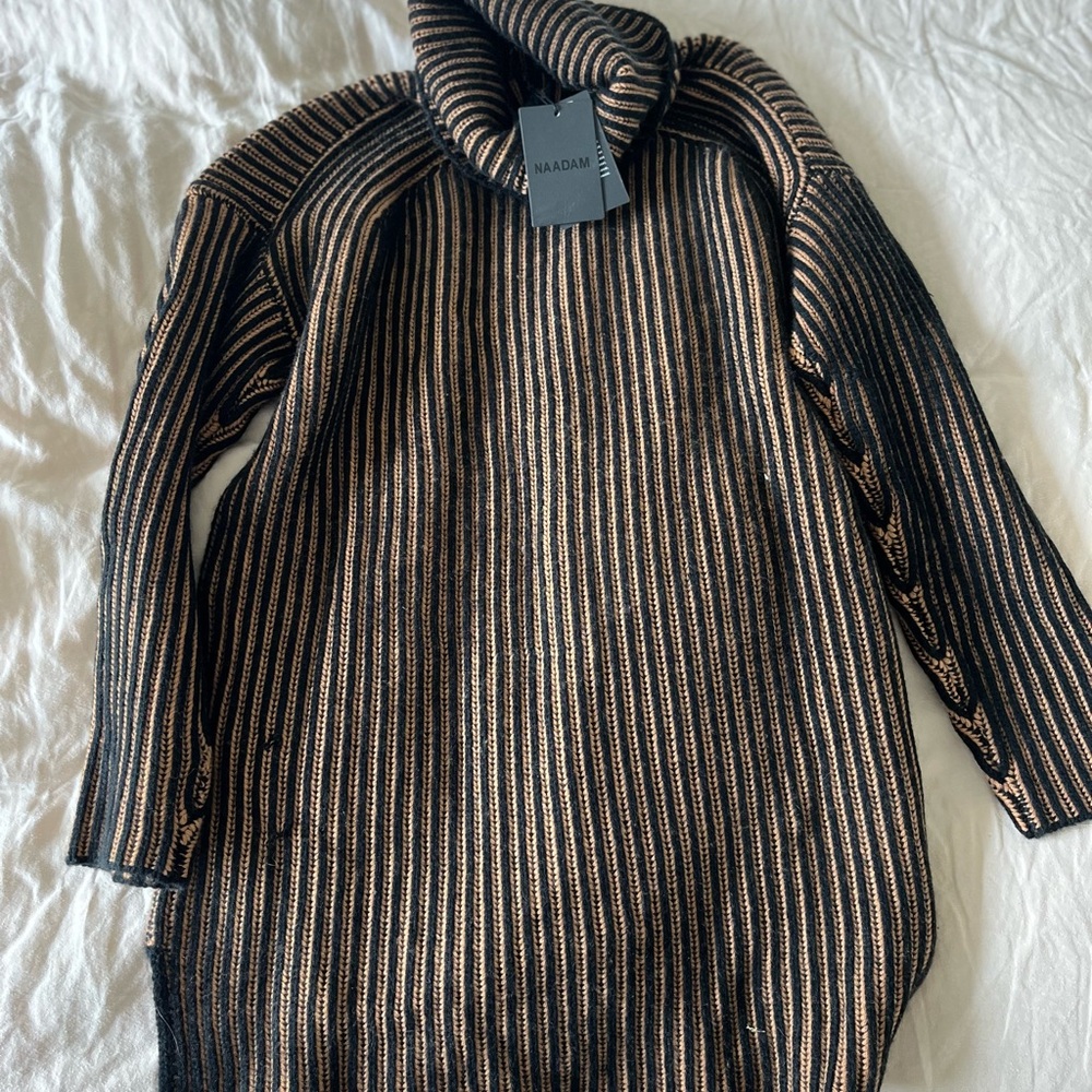 NAADAM Black and Gold Cowl Neck Sweater with Ribbed Texture